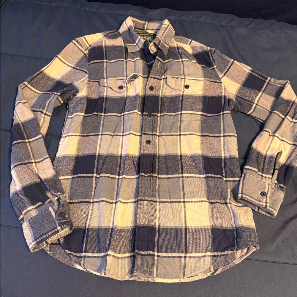 American Eagle Outfitters Navy and Cream Plaid Shirt